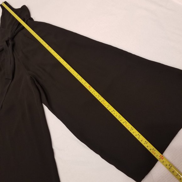 Tie Waist Flowy Long Wide Leg Elegant Black Romper Jumpsuit Sienna Sky - Picture 9 of 11